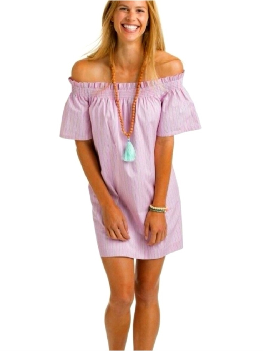 Vineyard Vines Sweet Taffy Striped Off Shoulder Mini Dress